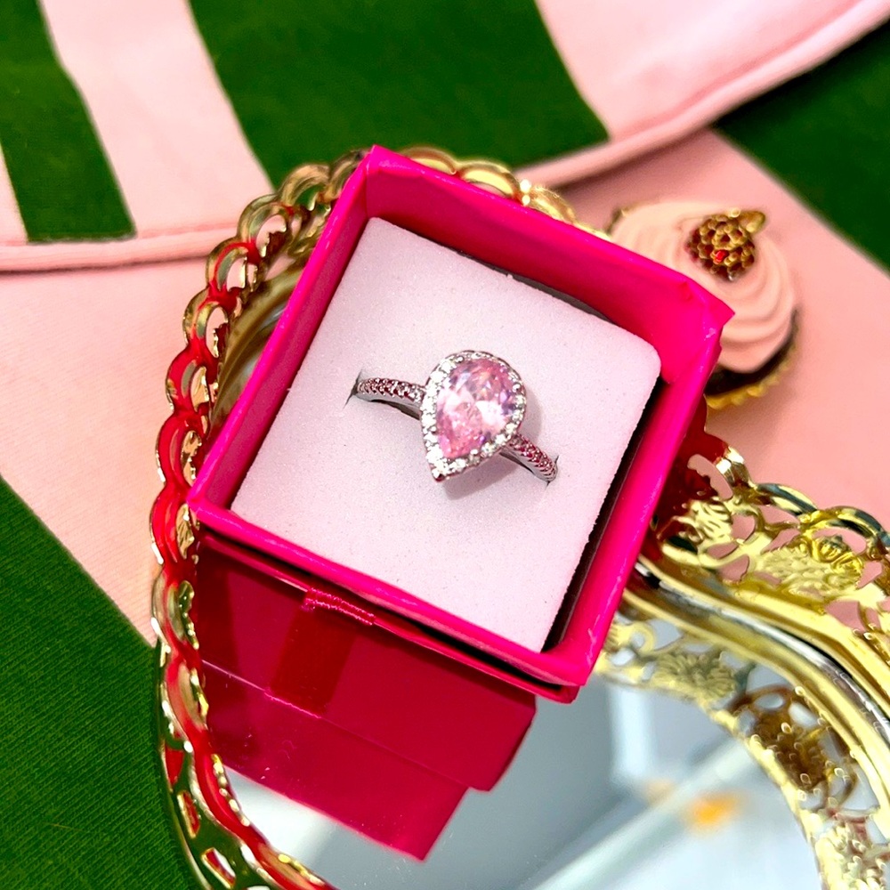 S925🌸AAA PINK CZ Tear Drop Ring🌸 SIZE 8 GORGEOUS - Picture 11 of 11